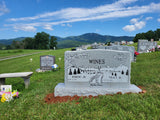 Companion Upright Cemetery Headstone Memorial, Gray Granite Double Grave Marker