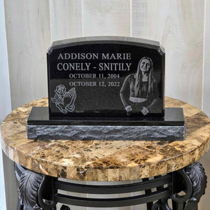 Black Granite Mini Headstone Memorial, Cemetery Gravestone, Garden Memorial Marker