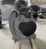 EconoMonument™ Sculpted Angel Headstone Grave Marker - Black Granite - Polished Back The Memorial Man.