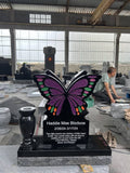 Custom Butterfly Headstone Memorial, Grave Marker, Black Granite