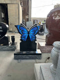 Custom Butterfly Headstone Memorial, Grave Marker, Black Granite