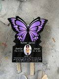 Custom Butterfly Headstone Memorial, Grave Marker, Black Granite