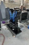 Custom Butterfly Headstone Memorial, Grave Marker, Black Granite