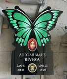 Custom Butterfly Headstone Memorial, Grave Marker, Black Granite