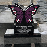 Custom Butterfly Headstone Memorial, Grave Marker, Black Granite