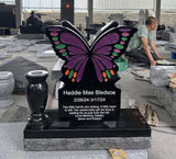 Custom Butterfly Headstone Memorial, Grave Marker, Black Granite