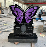 Custom Butterfly Headstone Memorial, Grave Marker, Black Granite