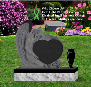 EconoMonument™ Sculpted Angel Headstone Grave Marker - Black Granite - Polished Back The Memorial Man.